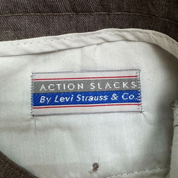 Levi's Action Slacks Vintage 80s Dress Pants Mens 36x29 Brown Flat Front Trouser - Picture 8 of 16